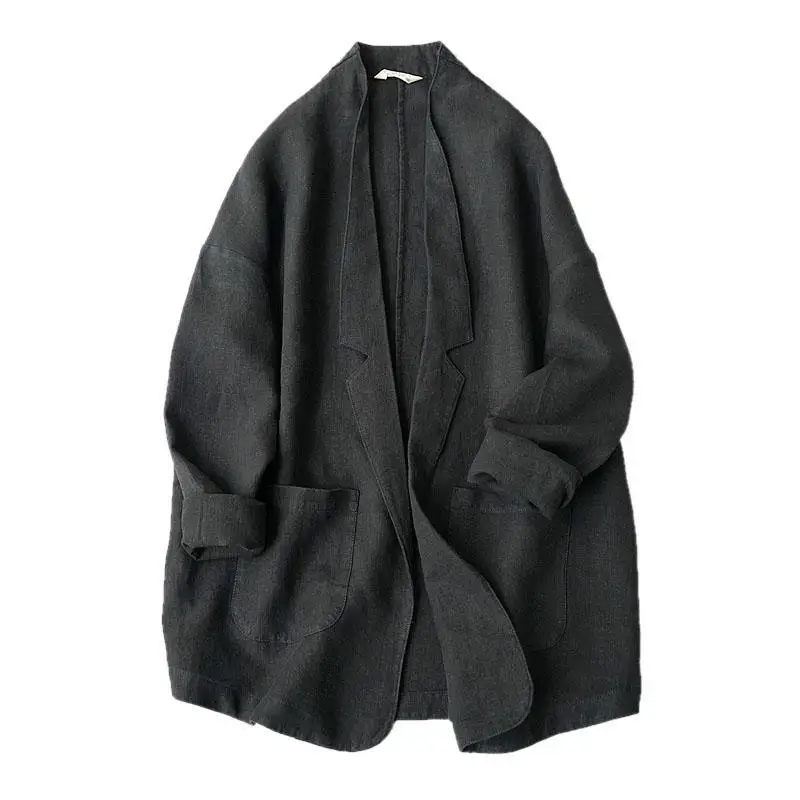 Women Fashionable Cotton and Linen Solid Color Jacket Long Sleeve Versatile Elegant Top