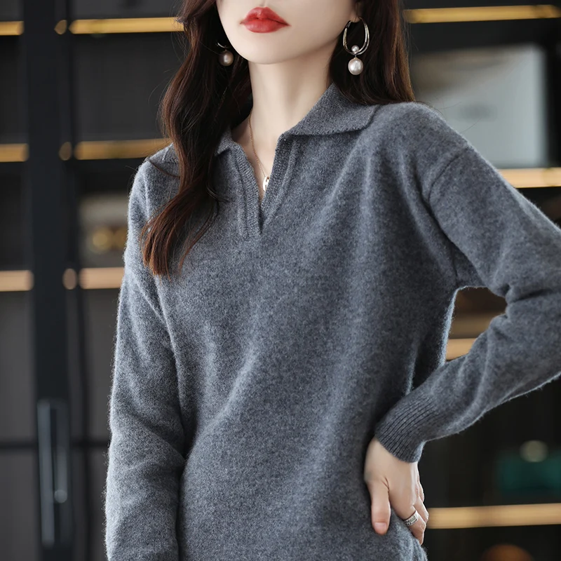 Autumn Winter 2022 New Cashmere Suit Women Loose Lapel Sweater Korean Fashion Wide-leg Pants Knit 100% Pure Wool Two-piece Suit