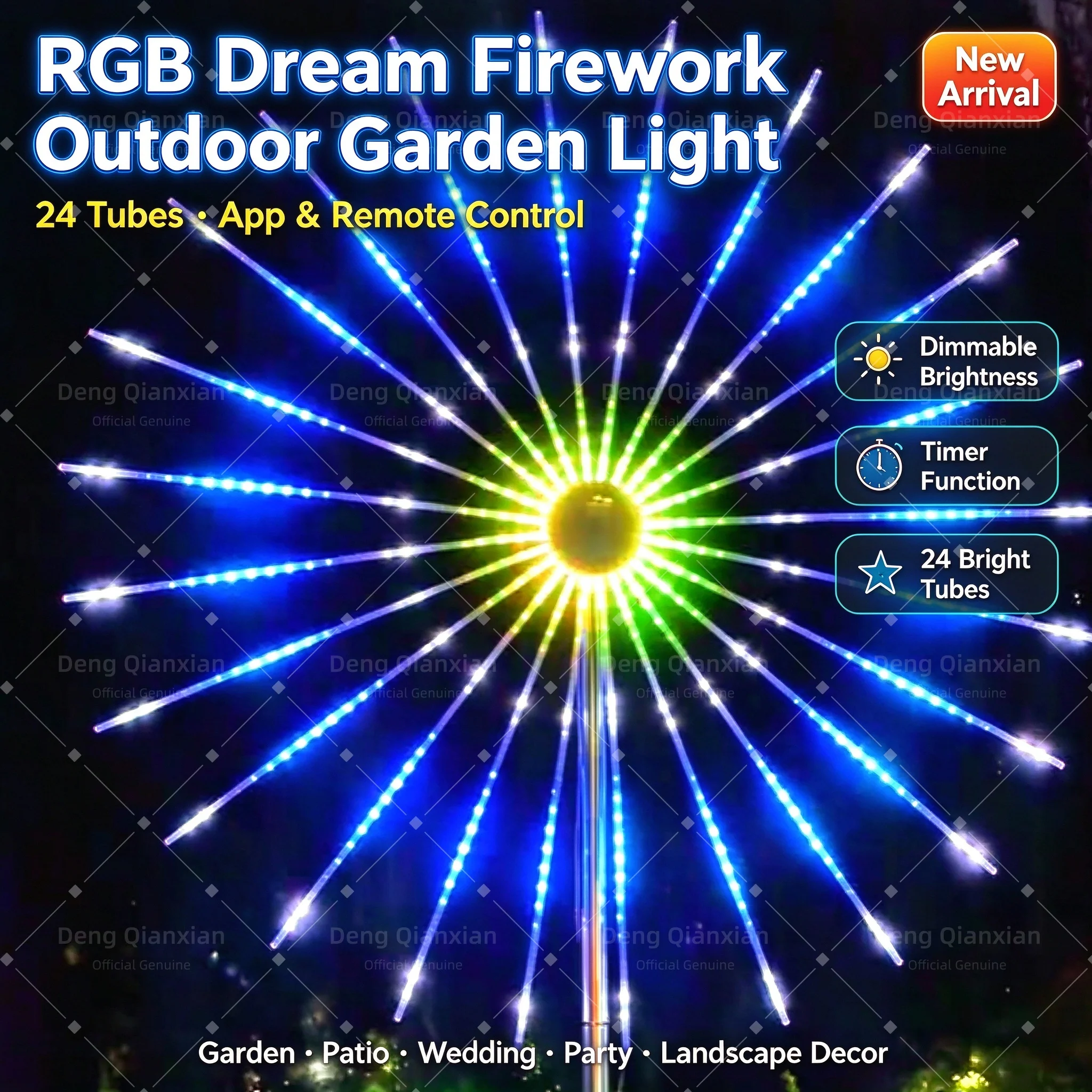 New Year Firework Lights 2026, Double-Sided Programmable, Sound Activated RGB, Waterproof, for Square Garden Party