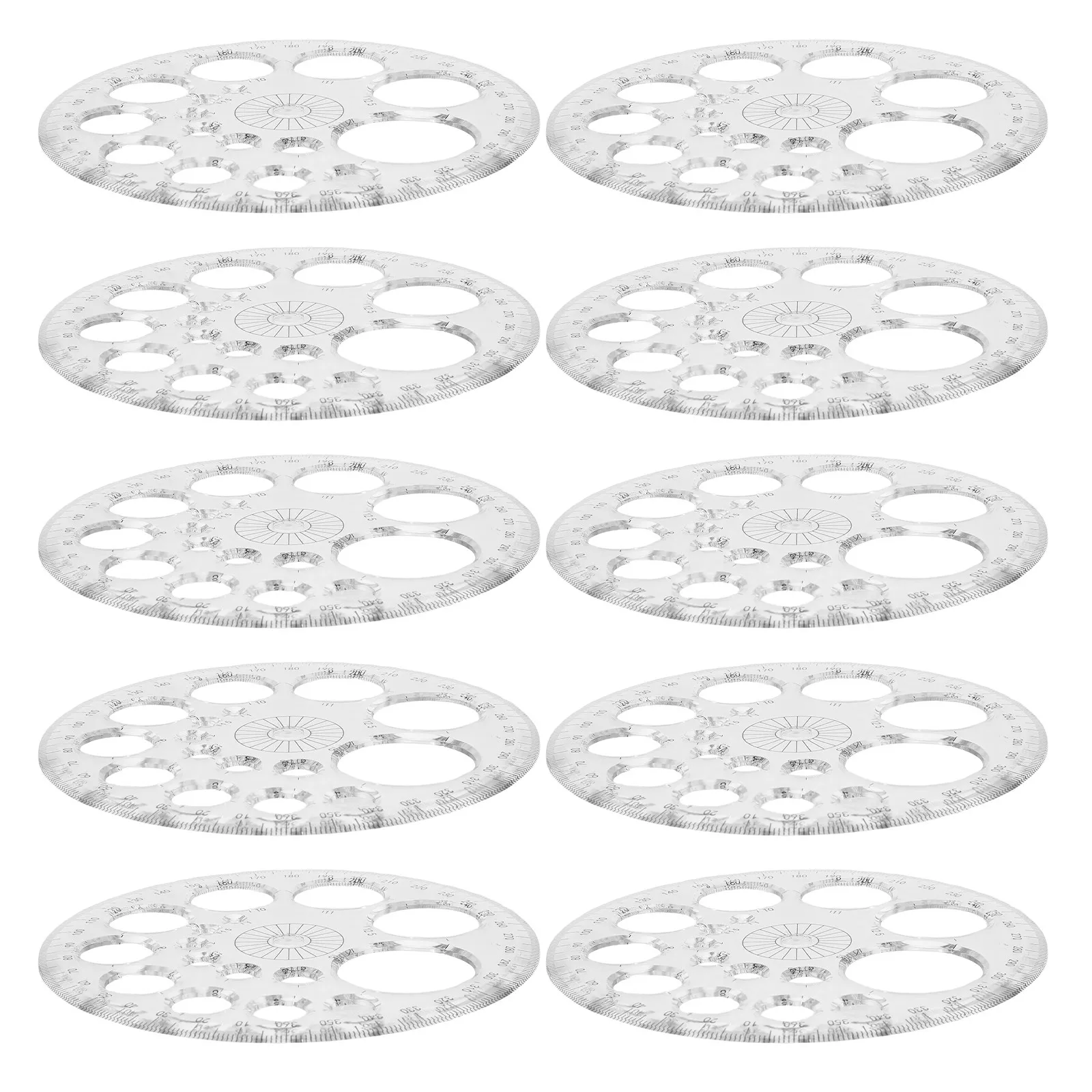 10Pcs Protractor 360 Degree Circular Transparent Stencil Template Multi Size Round Circle Ruler Drafting Geometry Measuring Tool