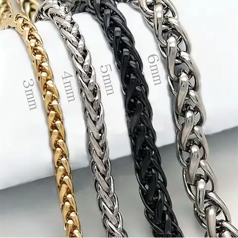 HNSP STAINLESS STEEL Twisted Rope CHAIN NECKLACE FOR MEN Versatile Neck Jewelry Pendant Black/Gold Chain Accessories 3/4/5/6/8MM