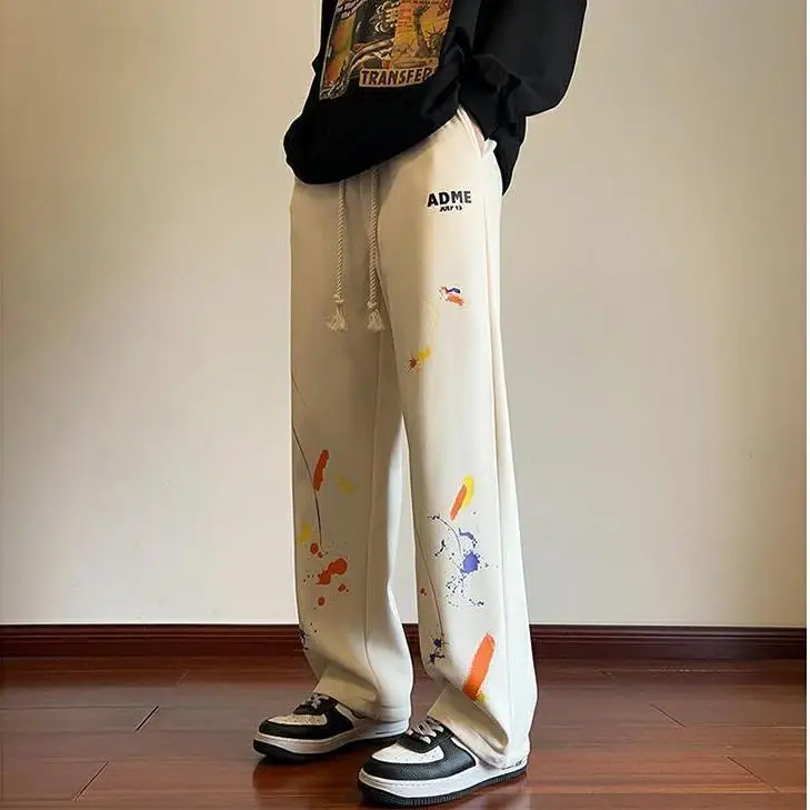 Designed graffiti sweatpants men\'s spring Korean style loose casual straight-leg sports pants versatile wide-leg harem pants