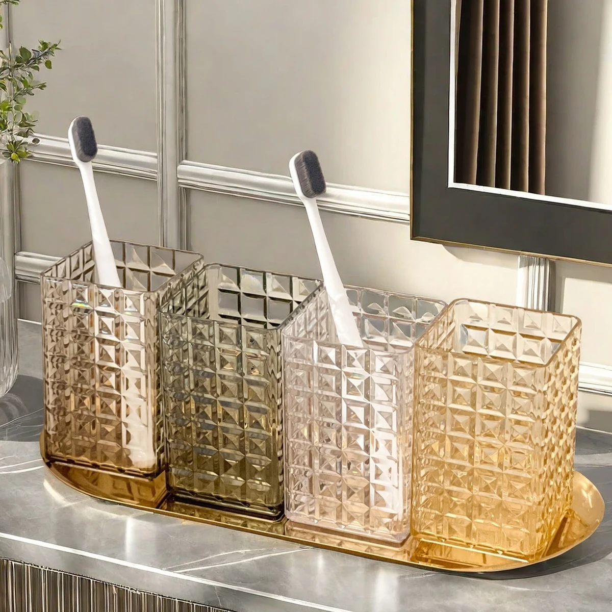 WORTHBUY Toothbrush Holder Square Transparent Plastic Toothbrush Cup Bathroom Accessories Water Cup Portable Mouthwash Cup