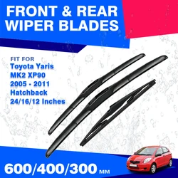 Front Rear Wiper Blades For Toyota Yaris MK2 Hatchback 2005 - 2011 Built in Japan Brushes Accessories J Hook Rubber Refill Cap