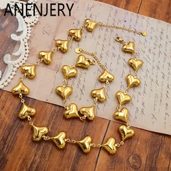 ANENJERY 316L Stainless Steel Multiple Hearts Necklace Brracelet For Women Clavicle chain Vintage Personality Jewelry Set Gifts