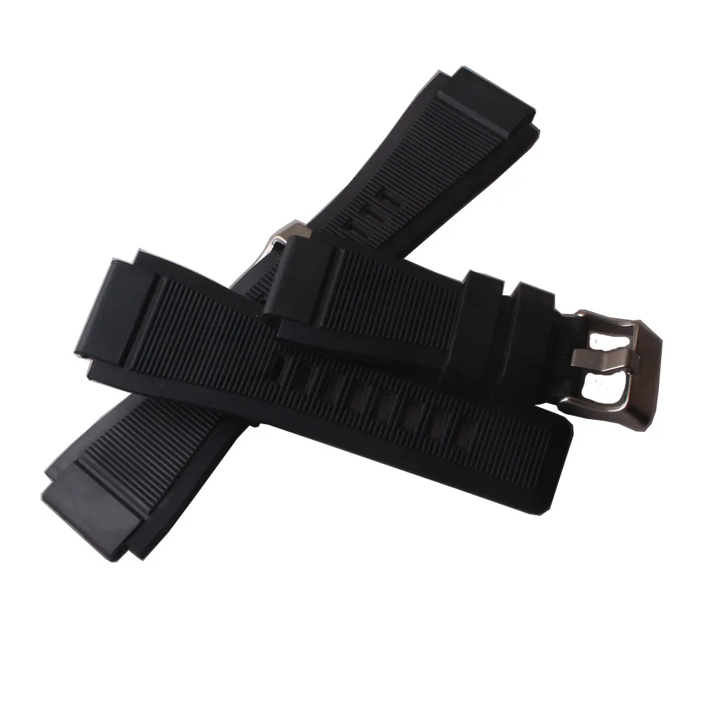 محدب ينتهي سيليكون حزام ساعة مطاطي لسلسلة الجرس BR01 BR03 الرجال حزام الساعات سوار مقاوم للماء حزام روس الأسود 34 العروة 24 مللي متر