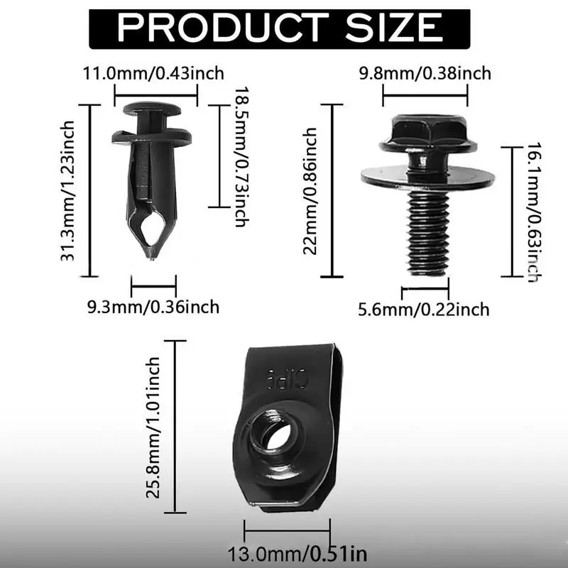 Boulons de carrosserie de voiture et clips d'écrou en U, moteur de voiture sous le couvercle, protection contre les éclaboussures, matériel automobile, clips de pare-chocs, pare-chocs