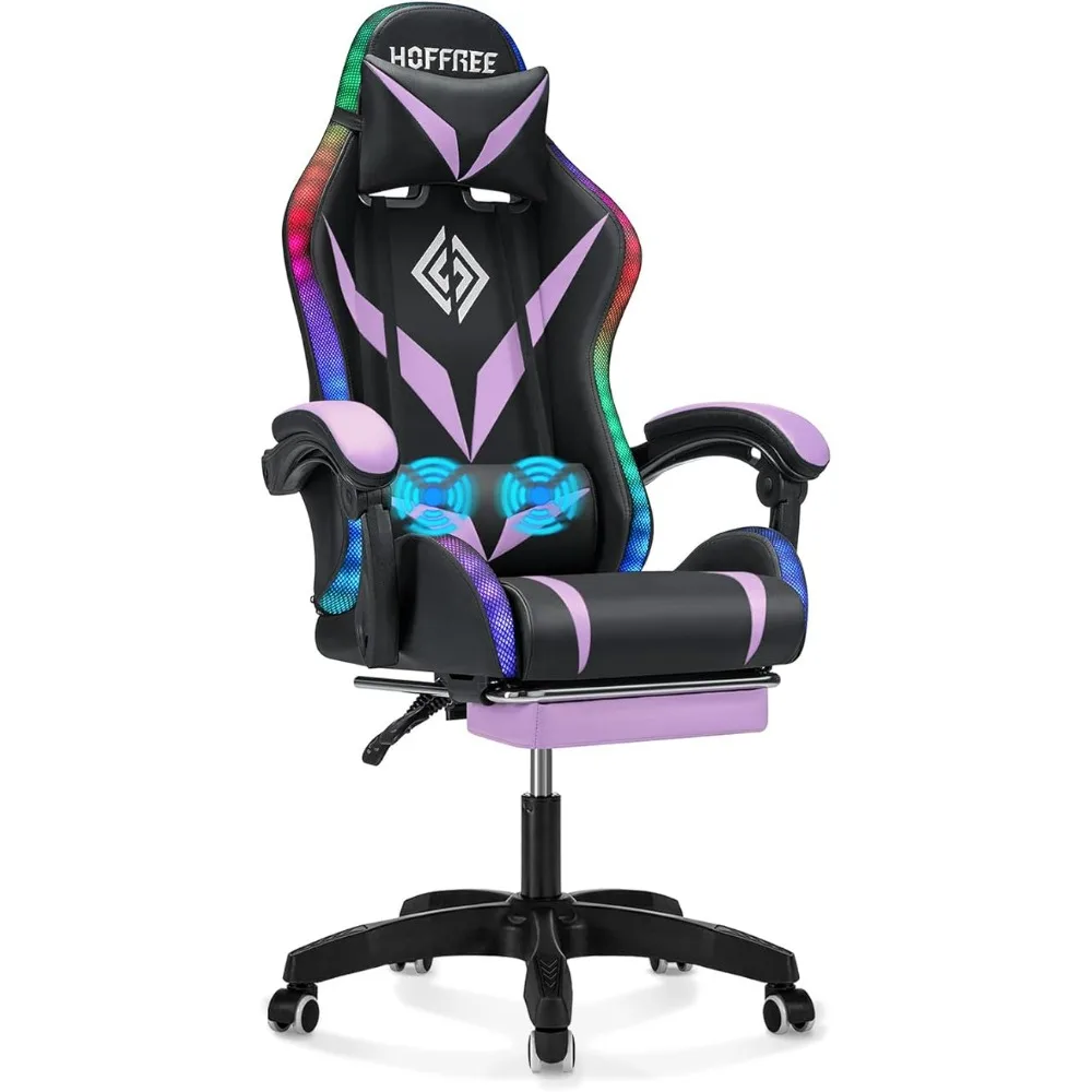 Gaming Chair with Massage and LED RGB Lights Chair with Footrest High Back Video Game Chair with  Linkage Armrest Gaming Chairs image 2