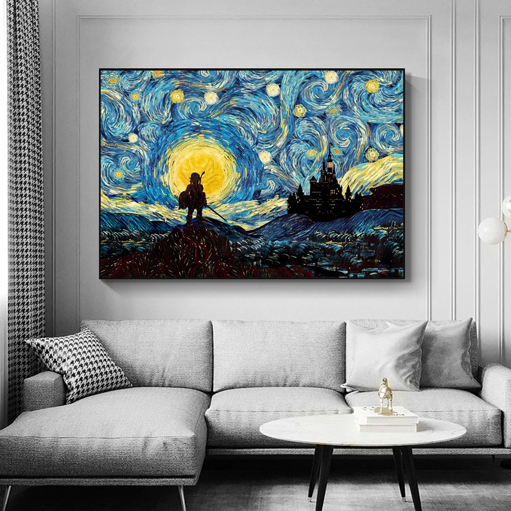 Van Gogh Classic Starry Night Graffiti Abstract Sea Shout City Landscape Wall Art Poster Living Room Decor Canvas Painting mural