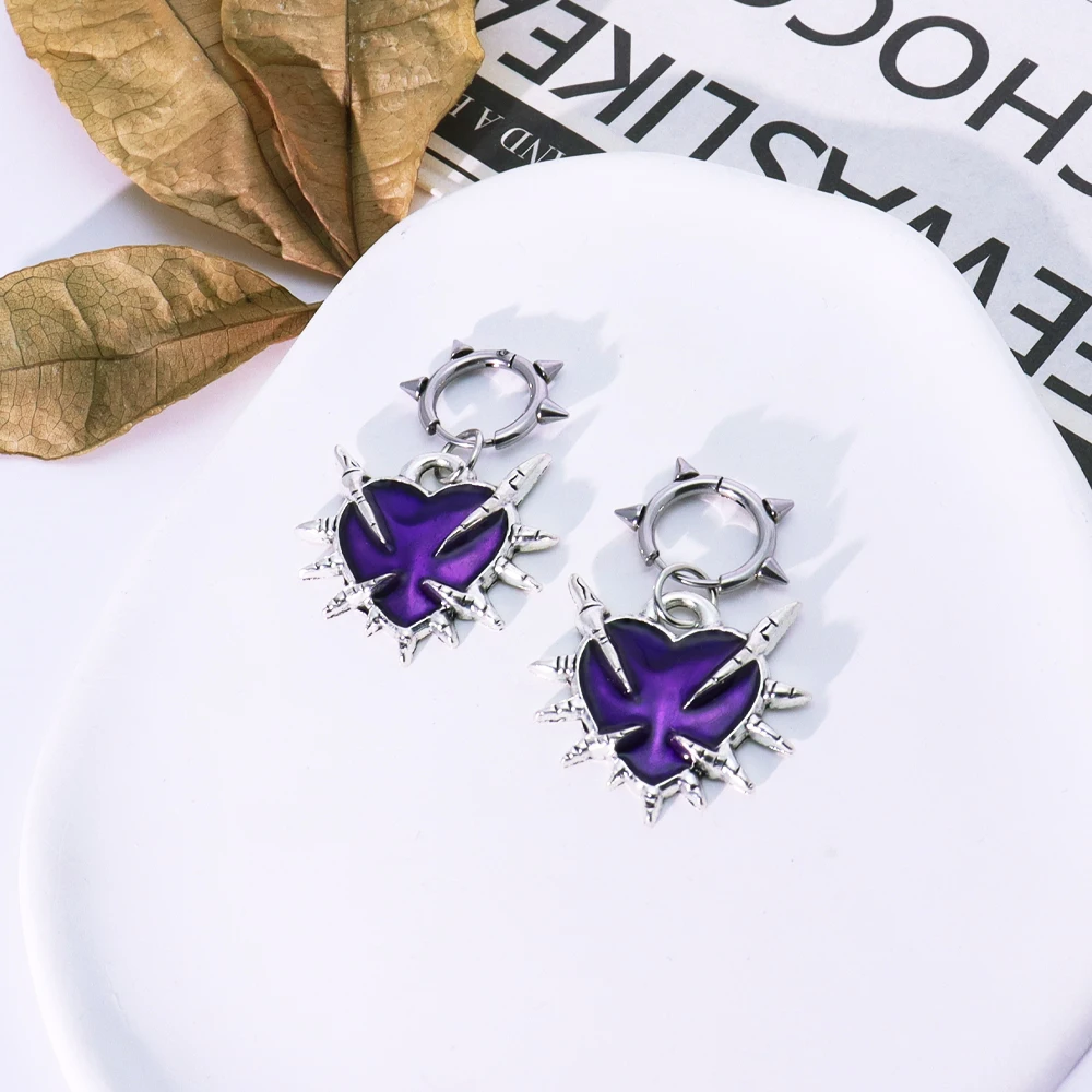 1 Pair Of Retro Gothic Style Thorn Heart Design Earrings, Heart-Shaped Earrings With Spikes, Neutral Earrings Holiday Party Gift