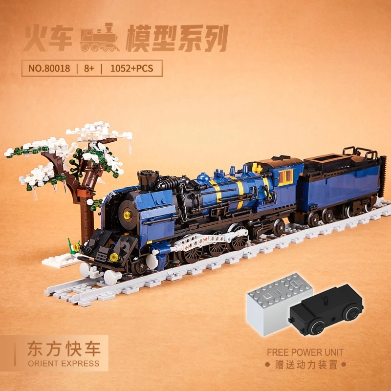 Orient Express Powered Train Building Blocks, Tech Small Particle Model, High Difficulty Desktop Display Collectible Ornament