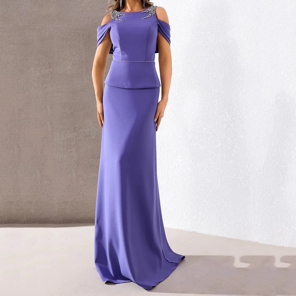 

Модные вечерние платья русалки по индивидуальному заказу с круглым вырезом без рукавов длиной до пола, платье для выпускного вечера с драпировкой и кристаллами, вечернее платье из джерси