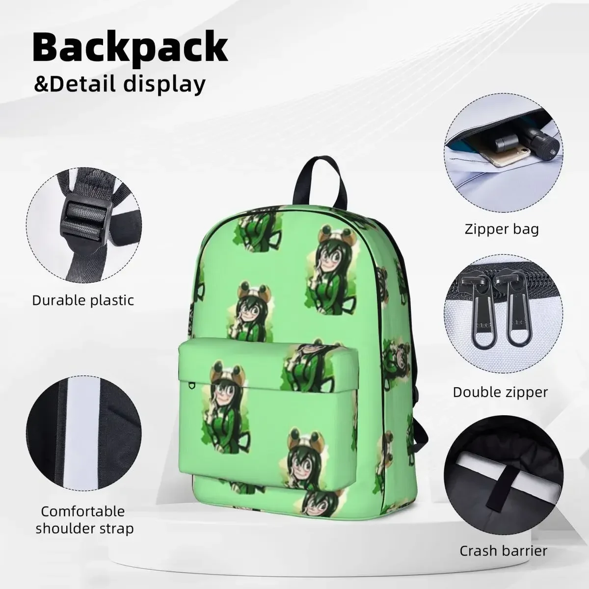 Asui Tsuyu (Froppy) My Hero Academia Woman Backpacks Boys Girls Bookbag Casual Children School Bags Portability Travel Rucksack