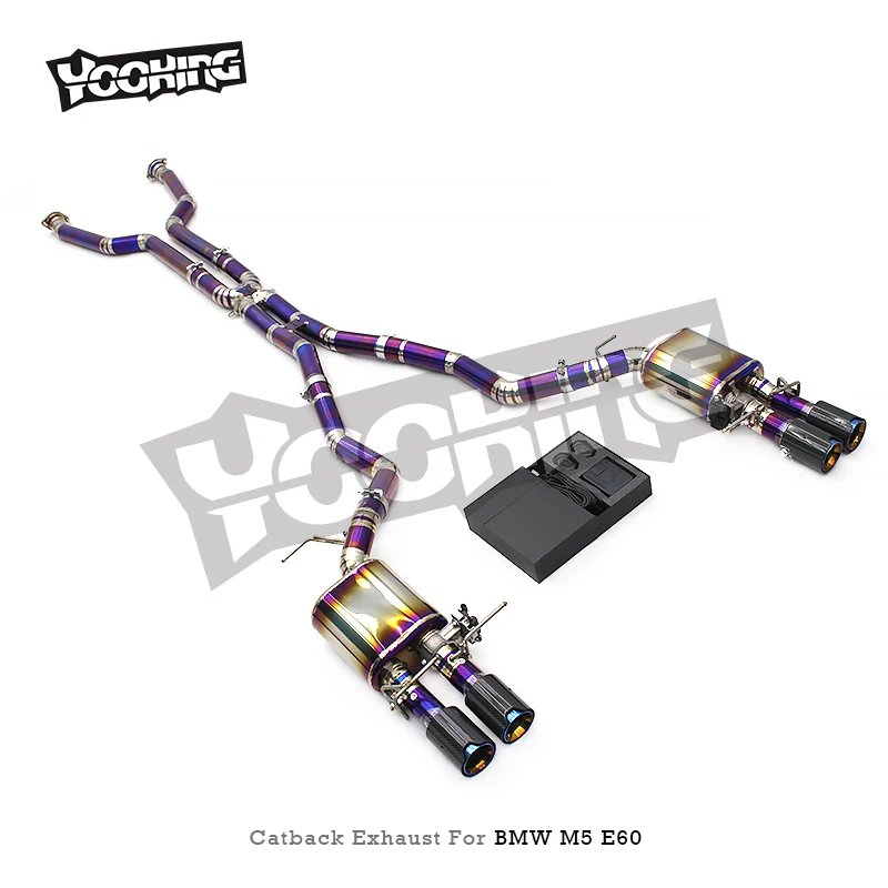 YD Titanium Exhaust Pipe For BMW M5 E60 5.0L 2003-2010 Titanium Muffler With Electriconic Valve Catback M Performance Blue Tips