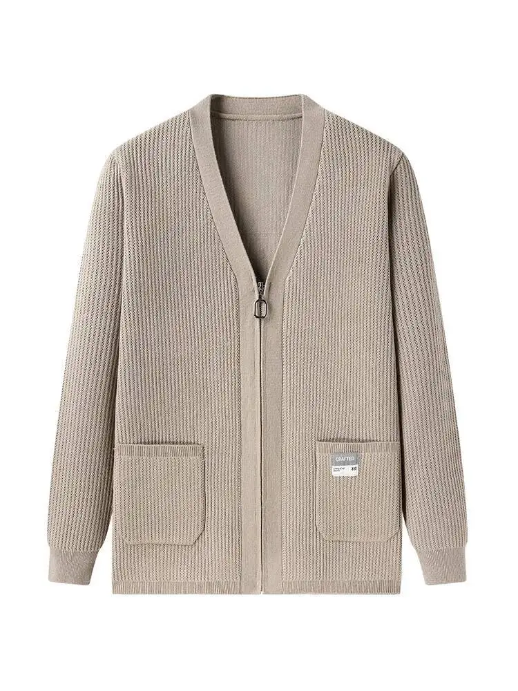 Men's 2025 Autumn Winter New V Neck Cashmere Cardigan Zip Sweater Jacket Trendy Casual Knit Wool Outerwear