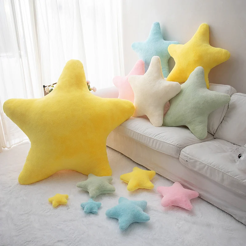 Almohada decorativa en forma de estrella para cama, almohada de felpa suave, cojín bonito de felpa para dormitorio de niños y sala de estar