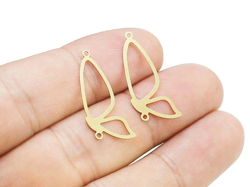 

10pcs Butterfly Wings Earring Charms, Brass Wing Findings, Link Chain Connector, 26.5x11x0.4mm, Jewelry Making R2466