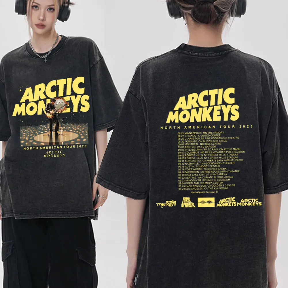 

Vintage Washed Old Arctic Monkeys Band The North American Tour Print T Shirt Men Women Fashion Rock Oversized Washing T Shirts