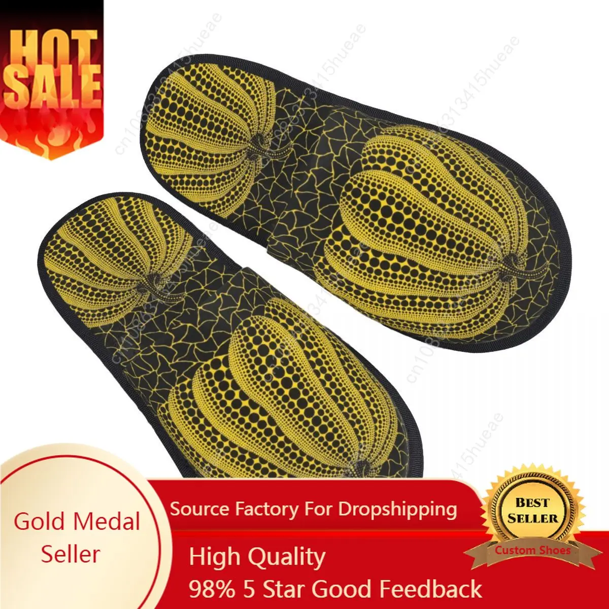 

Yellow Yayoi Kusama Pumpkin Guest Slippers for Bathroom Women Custom Print Minimalis Modern House Slipper