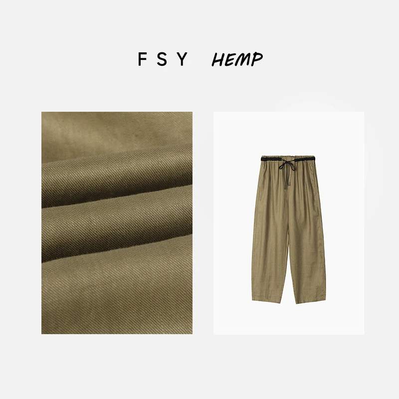 

High-End Linen Women's Casual Pants Thin Dstring Dungaree Summer Faionable Loose Fit Straight Leg High Waist Trousers