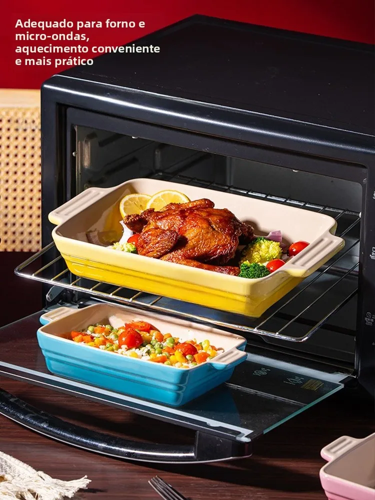 Assadeira de Cerâmica Le Creuset para Micro-ondas, Bandeja de Assar com Duas Alças, Assadeira Quadrada com Padrão Gradiente A...
