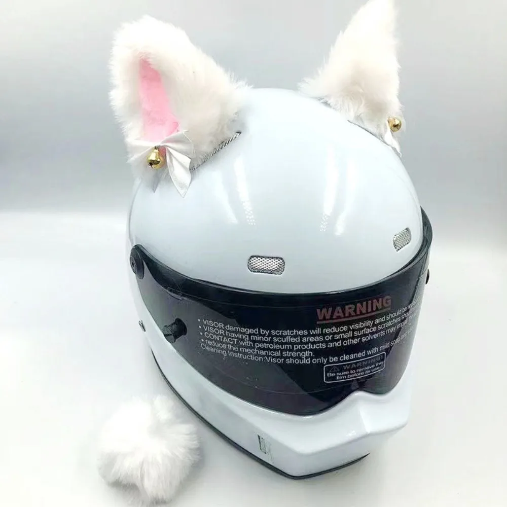 

Cute Self-adhesive Motorcycle Helmet Decor Personality Cosplay Pompon Tail Bells Soft Smooth Plush Cat Ears