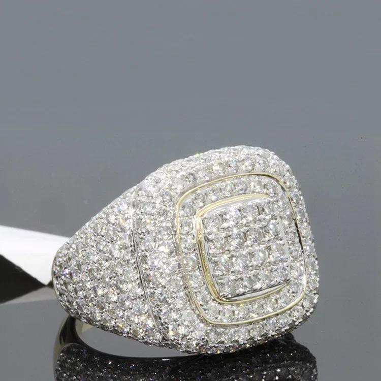 S925 Sterling Silber 18k Vergoldeter Voll-Diamantring für Herren mit Farbseparations-Einlage Neu – Detail 4
