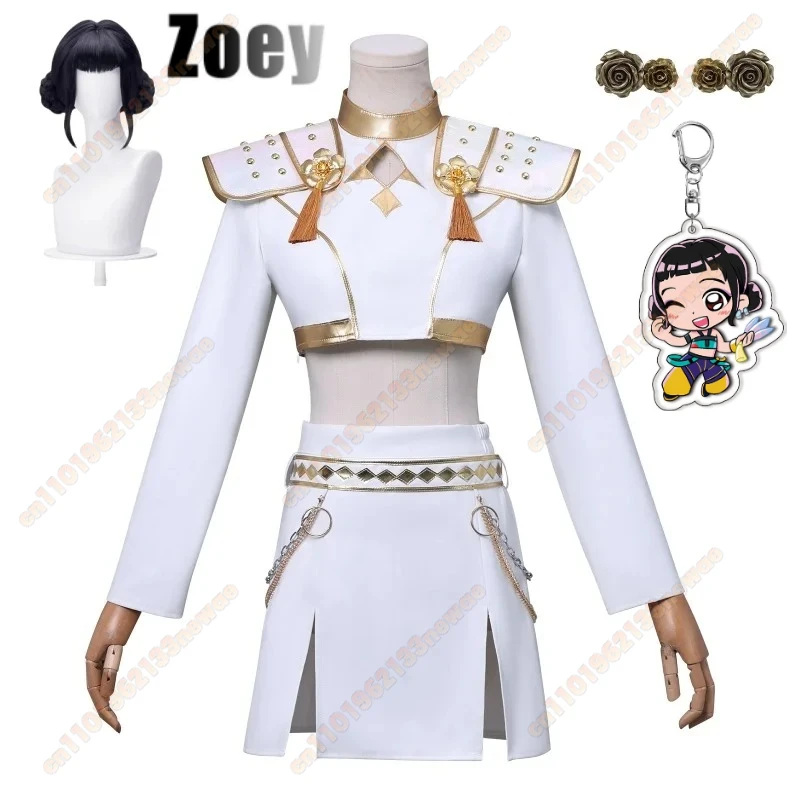 MINISO высокое качество Зои Косплей Костюм Парик Белая кожаная юбка-униформа Хэллоуин Карнавальная вечеринка Comic-con Ролевой наряд