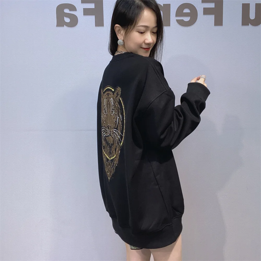Trendy Autumn Winter Solid Color Basic Sweatshirt Round Neck Long Sleeve Hoodie Top Thicken Fleece Mid-long Casual Pullovers