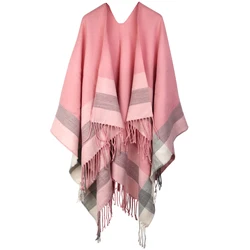 Scialle da donna Wrap Poncho Cape Cardigan maglione aperto davanti per la primavera autunno inverno, grigio rosa