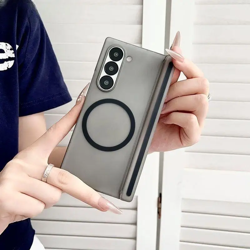 case for Samsung Z FOLD 7 6 5 4 thin transparent axial magnetic protective cover full coverage plain Shock Proof Anti-Scratch