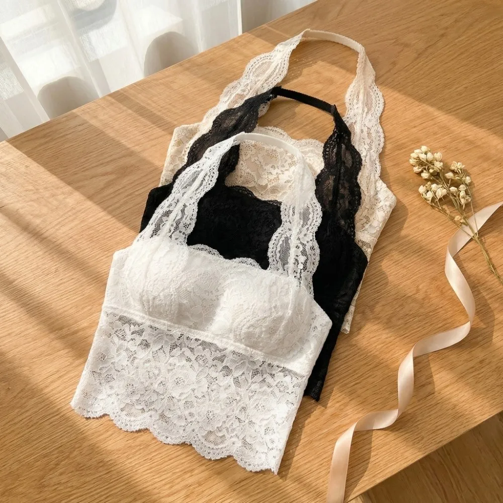 

Elegant Mesh Flower Lace Camisole Transparent Sleeveless Halter Neck Camisole Bottoming Shirt Lace Vest Top Ladies