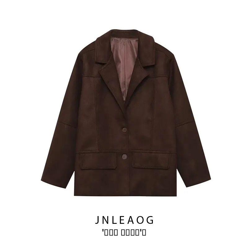 

Сводная универсальная женская куртка из искусственной замши JNLEAOG, осеннее новое поступление, длинное све, на пуговицах, подставка из полиэфирного волокна
