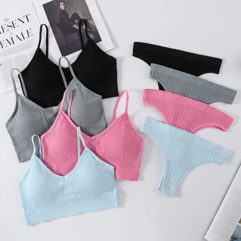 Women Bra Low Waist Shorts Set Seamless Sports Bras Nonwire Bralette Sexy Lingerie Set Female Comfort Ribbed Underwear Set