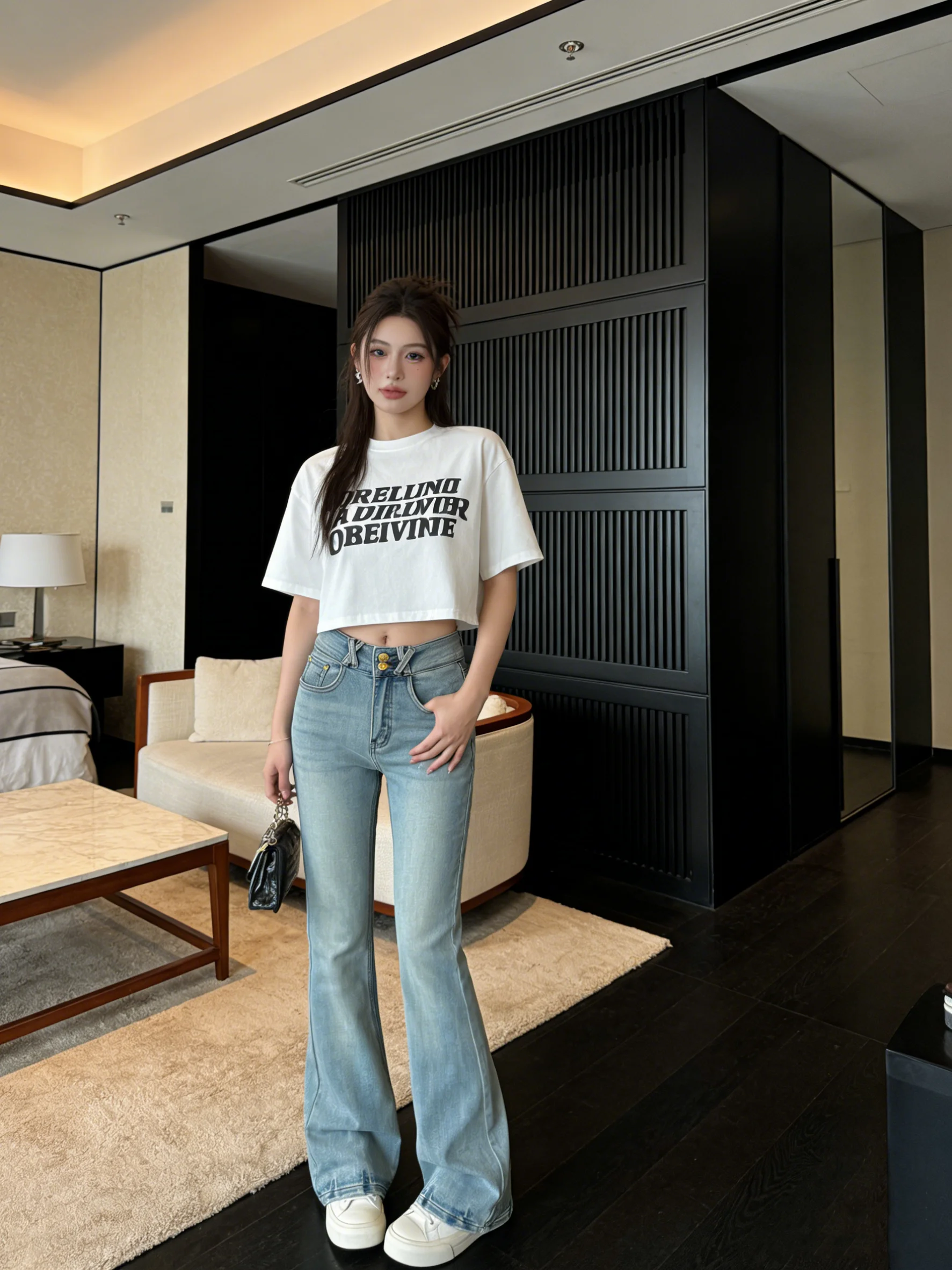 

Retro High Waist Double Bule Soft Denim Jeans Women's Design Slimming Bell Bot Spring Summer Korean Sle Jeans