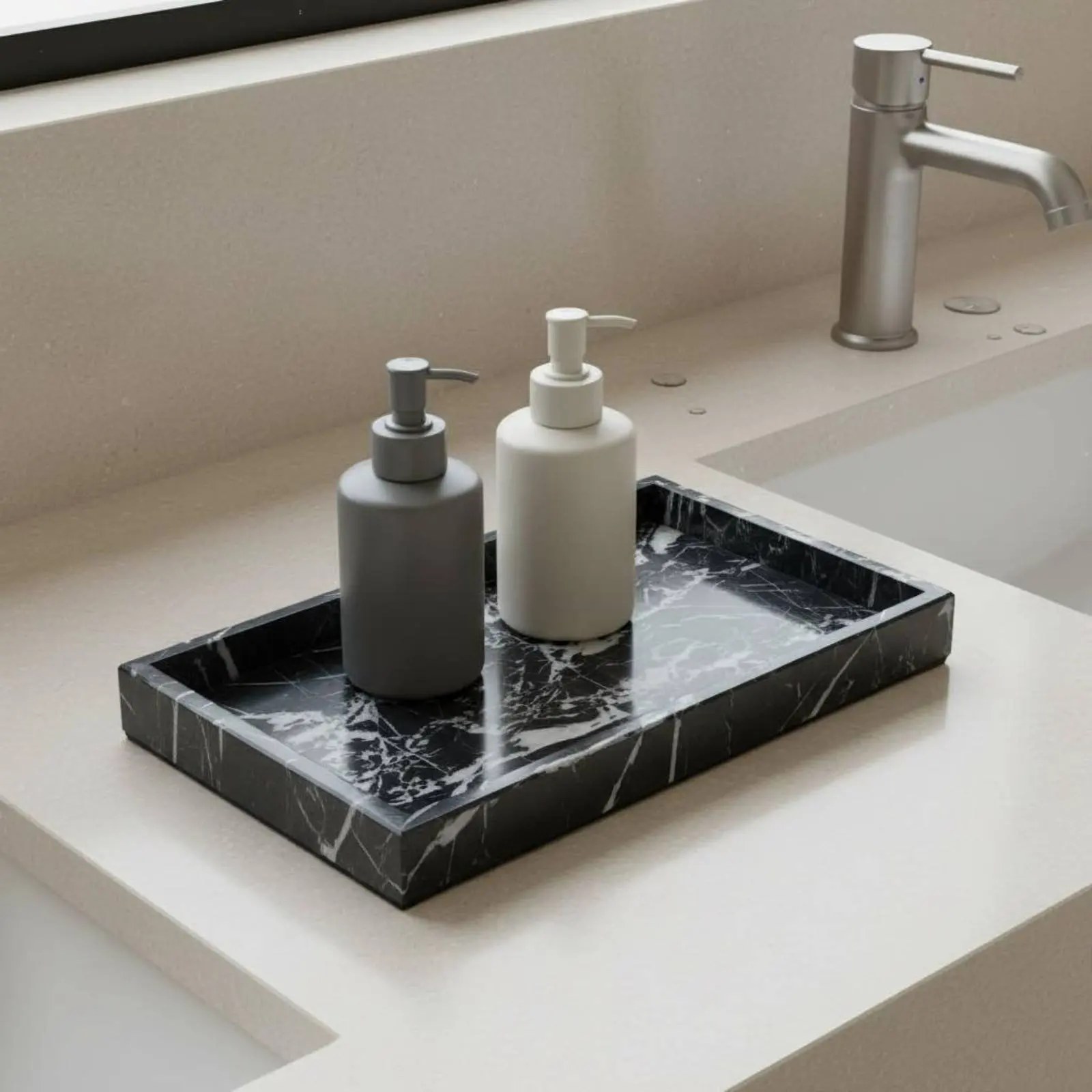 Natural Marble Tray Luxurious Design Rectangular Marble Tray Jewelry Display Plate Easy to Clean Non-Slip Pads for Dresser