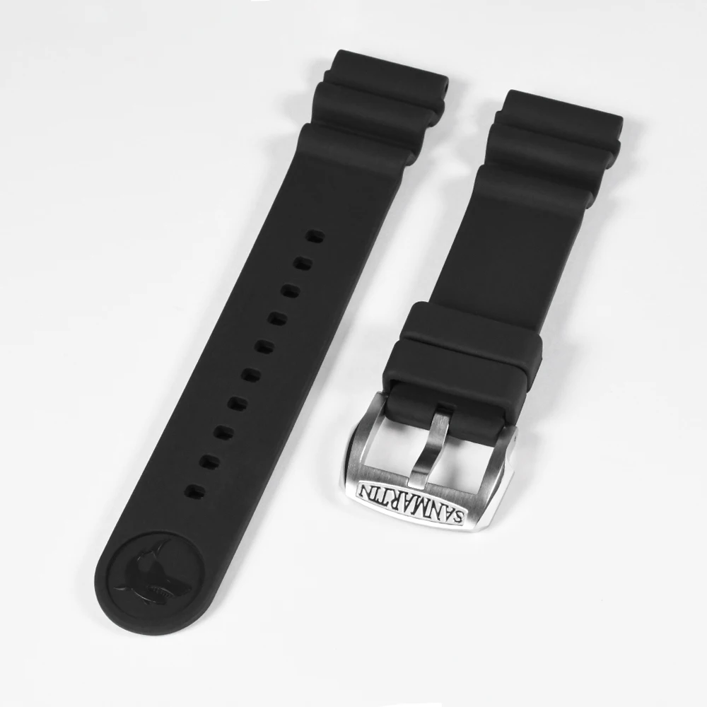 San Martin Uhrenzubehör, wasserdichte Armbänder für Herren, flexibles Fluorkautschuk-Armband, einfach, weich, 20/22 mm, bequem, SF0003