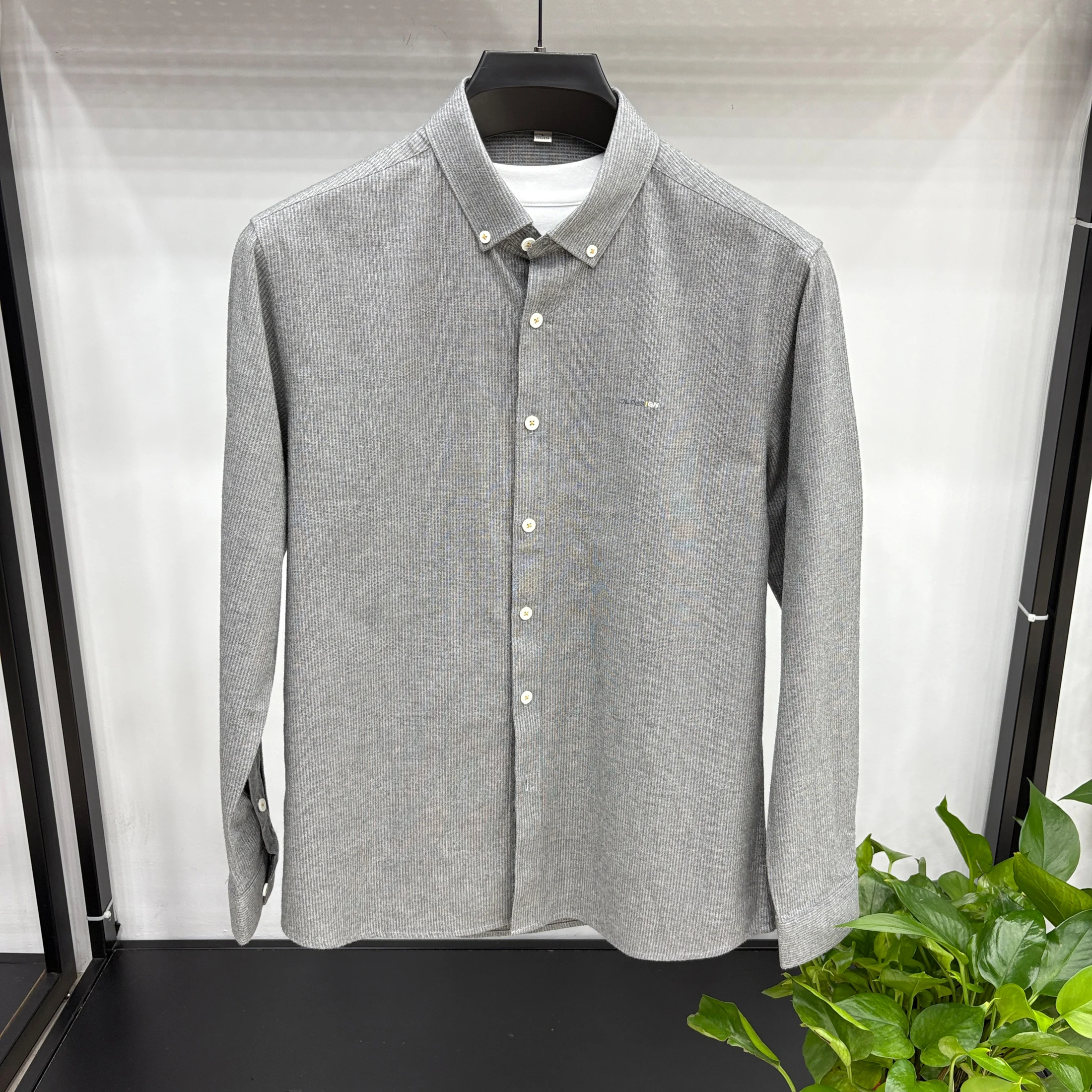 قميص رجالي خريفي عالي الجودة من القطن 100% بخطوط عمودية وأكمام طويلة معطف مطرز ملابس رجالية عصرية ترفيهية #3