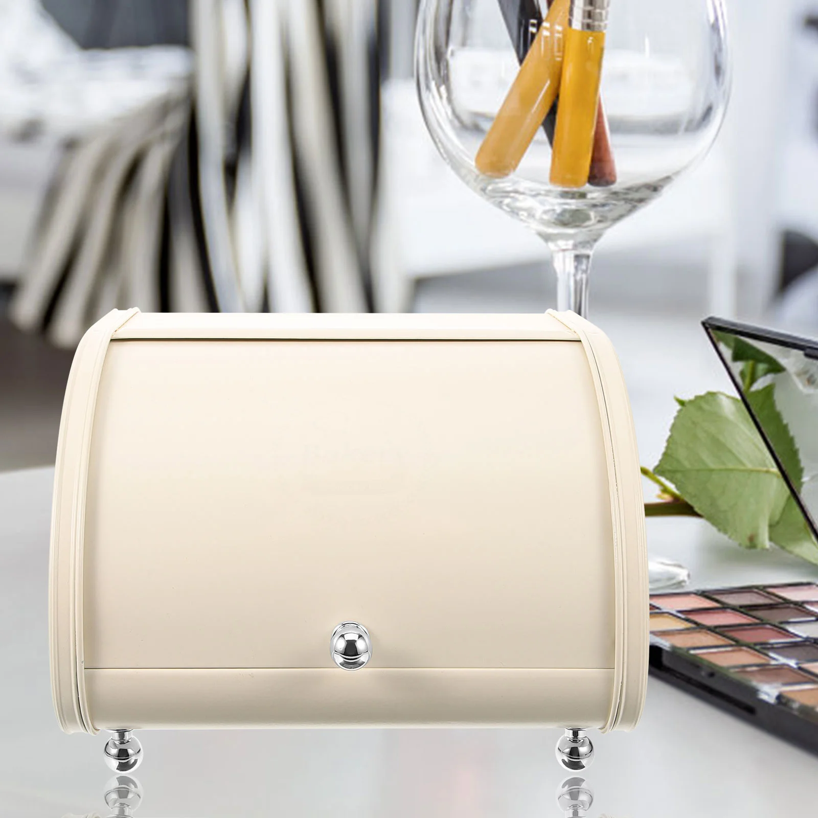 

Sliding Bread Box Carbon Steel Sturdy Kitchen Bread Container Snack Organizer Countertop Box Snack Container