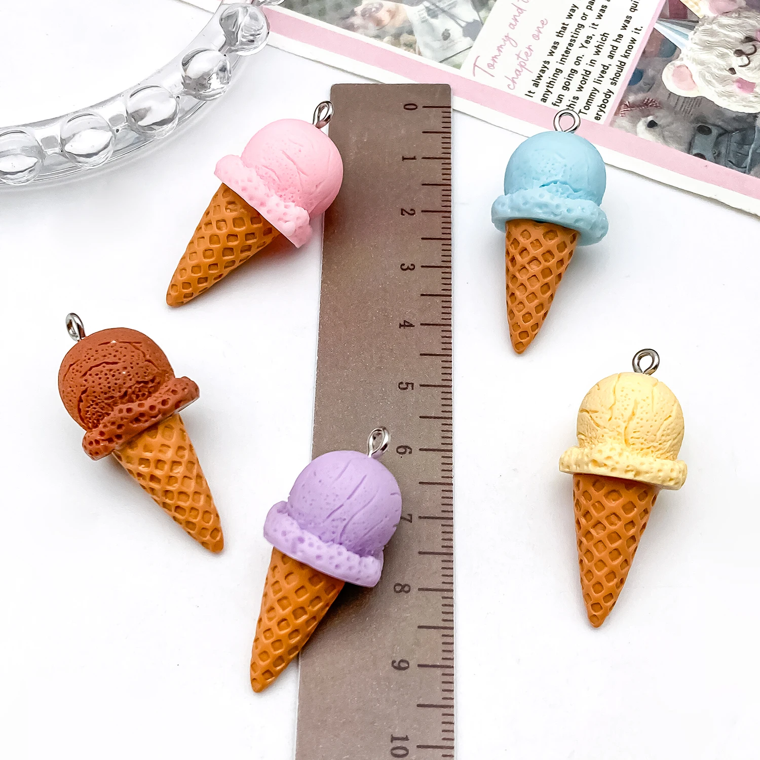 10pcs Resin Ice Cream Cone Series Charms Pendant, Suitable for Making Earrings Necklace Jewelry DIY Accessories