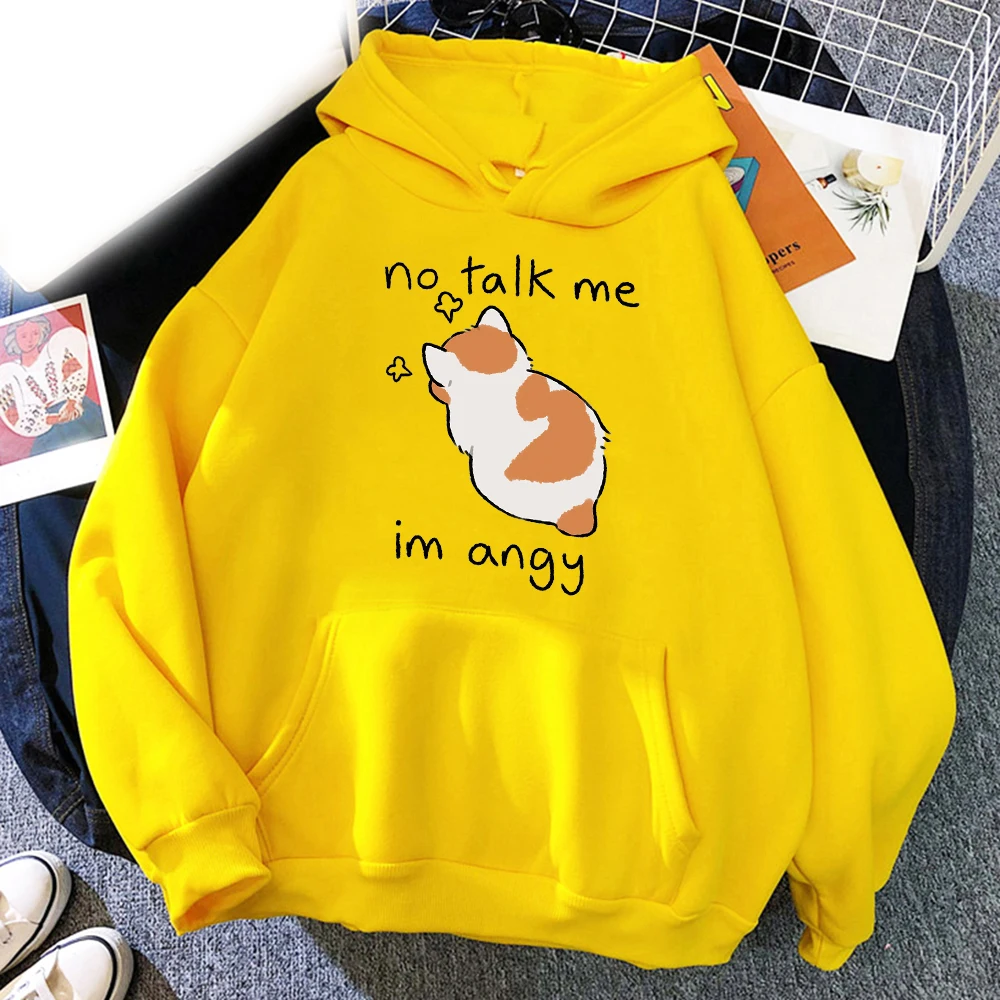 Funny No Talk Me Cute Angry Cat Hoodies Printed Men Woman Fashion Hoodie Hooded Sweatshirts Pullovers Unisex Tracksuits Clothing