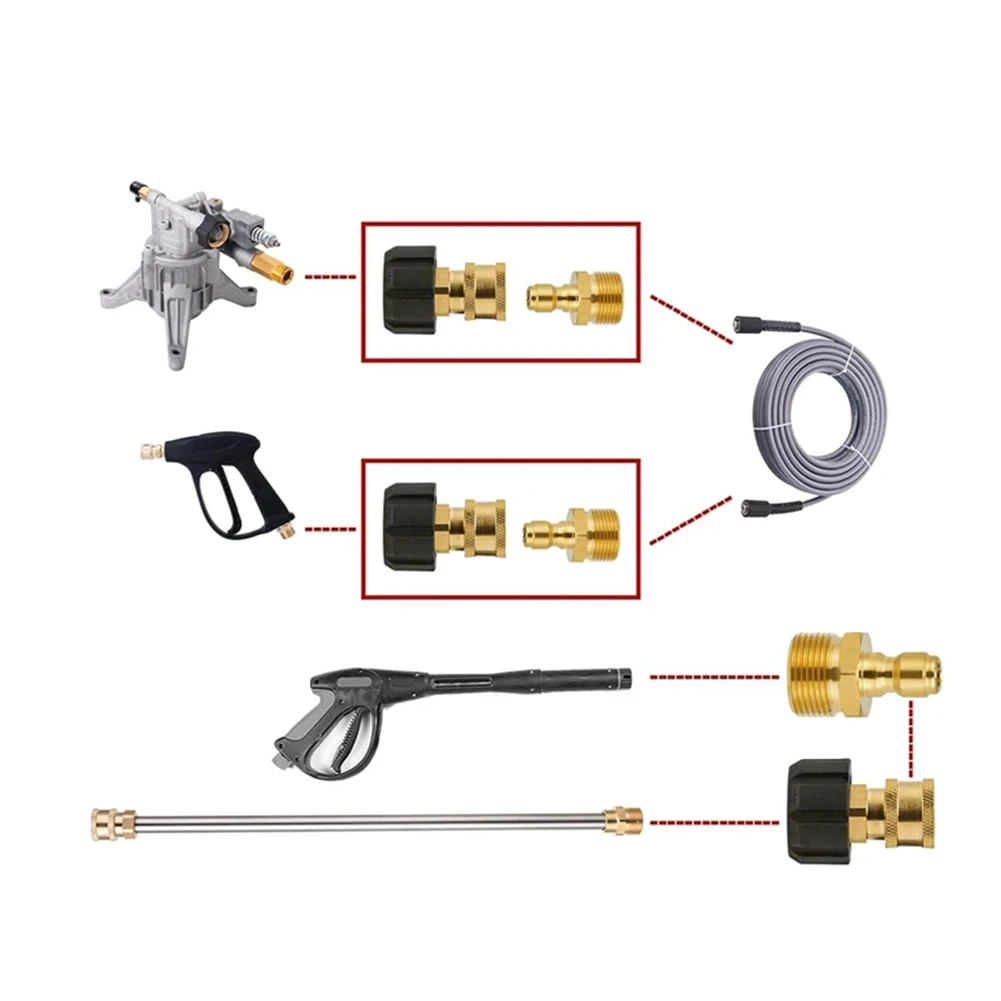 Brass Washing Machine Adapter Kit for m22 14mm/15mm To 1/4 Inch Quick Connector Wash Sprinkler To Hose Adaptor Connection