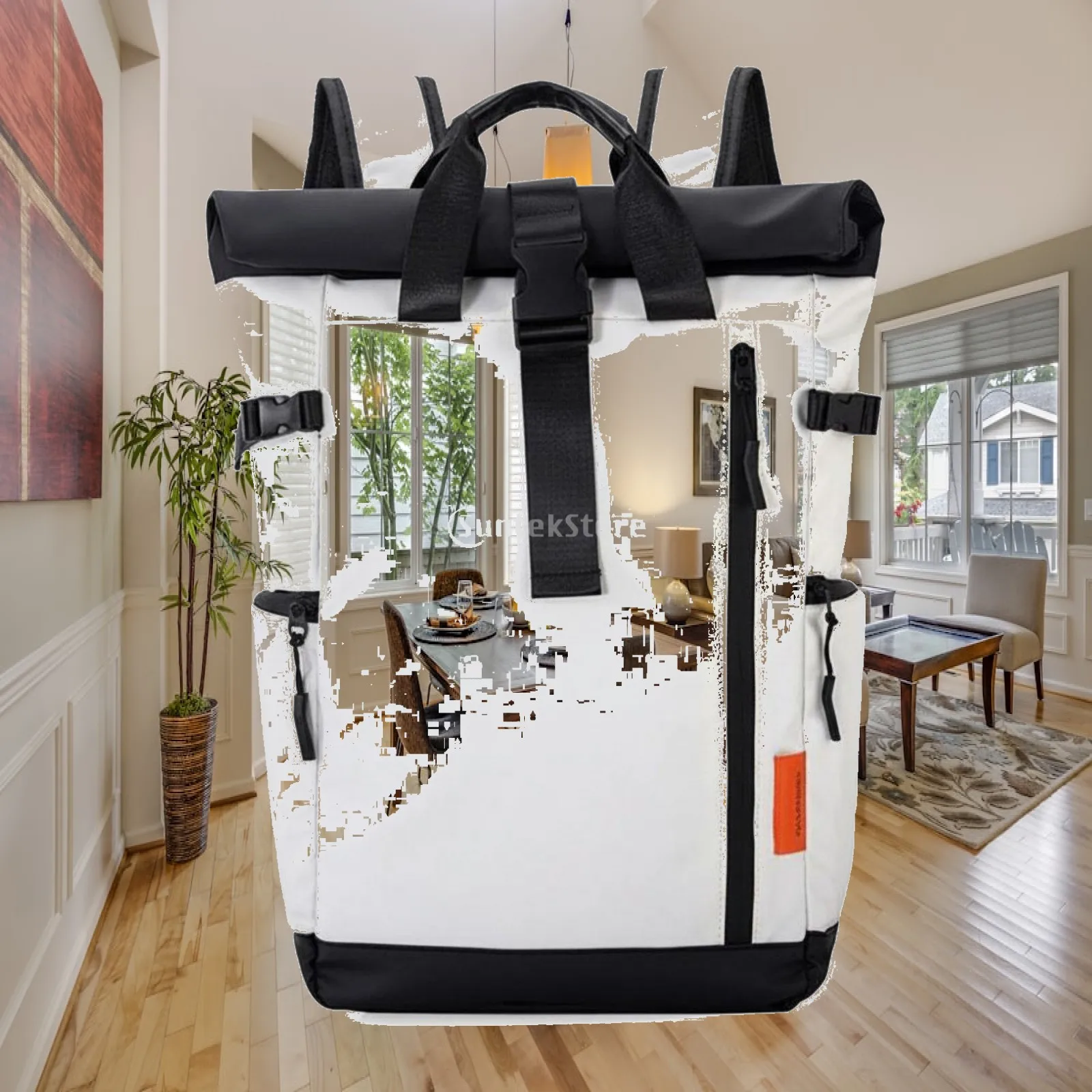 Comfortable Commute Backpack Water Resistant Roll Top Design with Luggage Strap for Suitcase Travel and Daily Office Use