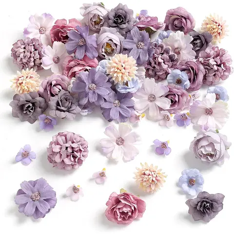 20 개/대 4cm 보라색 실크 로즈 인공 데이지 꽃 머리 공예 화환 웨딩 파티 DIY 홈 룸 Decora 가짜 꽃
