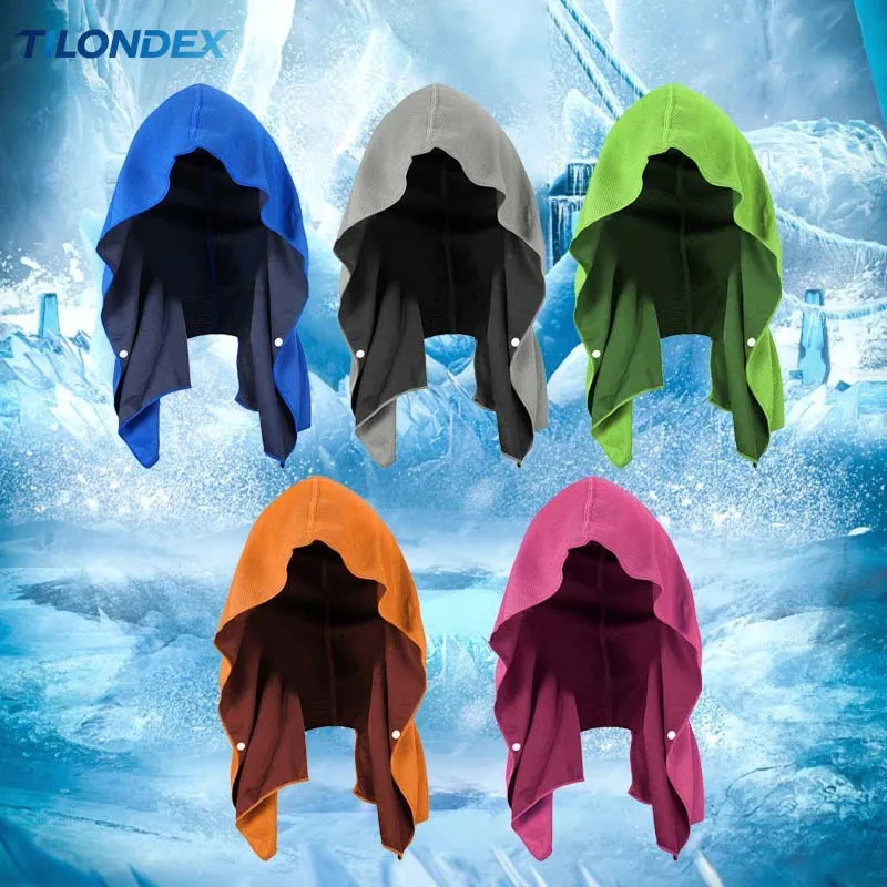 TILONDEX Hooded Instant Cooling Towel Neck Gaiter UV Sun Protection Quick Dry Mesh Head Wrap with Snap Buttons for Cycling Fishi