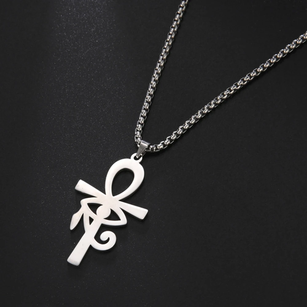 My Shape Egypt Eye of Horus Ankh Cross Necklaces for Men Women Stainless Steel Pendant Necklace Religious Jewelry Gift Vintage