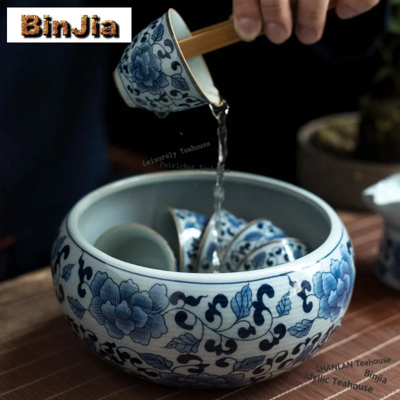 Blue And White Porcelain Jianshui Aesthetic Tea Wash Writing-brush Washer Tea Residue Barrel Tea Residue Bucket Chaxi Ornaments