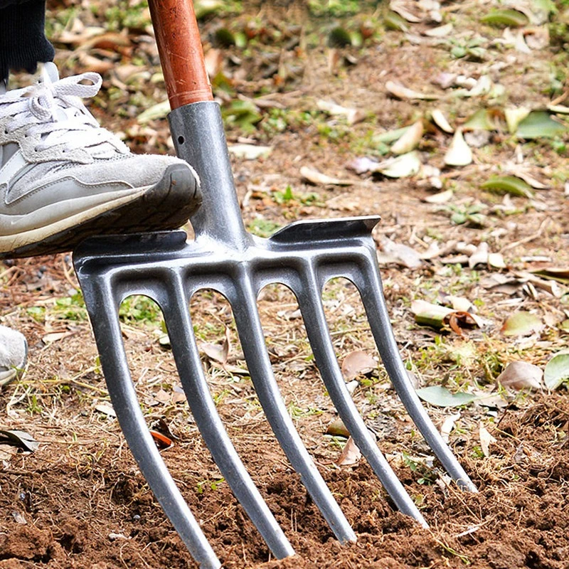 Gardening Fork Agricultural 4/5 Tooth Steel Fork Land Reclamation Loosening Hand Forks Professional Garden Manual Soil Plow
