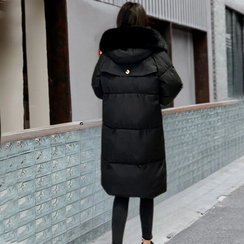 2023 New Women Down Cotton Coat Winter Jacket Female Long Padded Clothes Parkas  Loose Outwear Hooded Overcoat