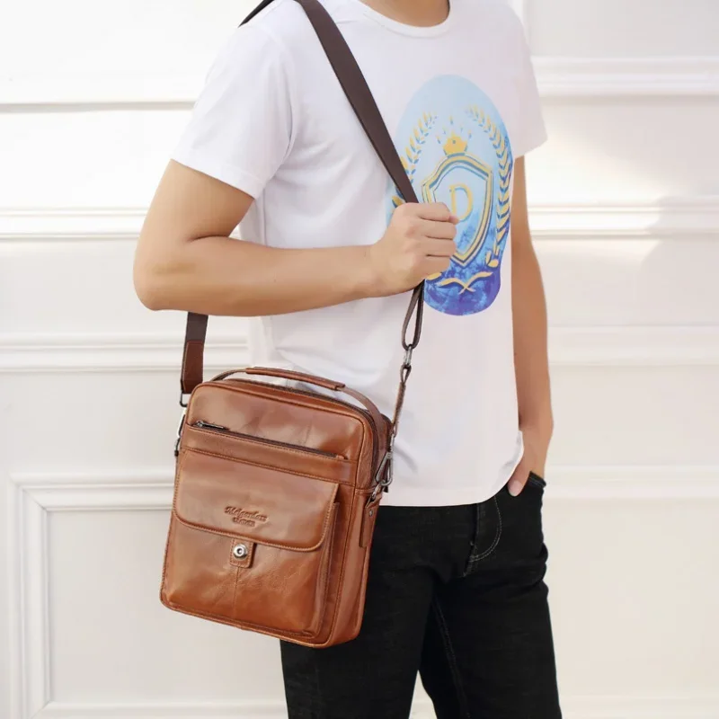 Vintage cowhide men's shoulder bag genuine leather crossbody bag high quality messenger bag casual man handbag